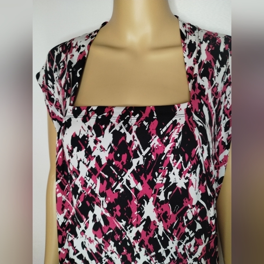 Fashion Bug women's size large pink and black abstract blouse shirt top - Picture 3 of 7